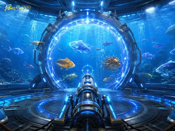 Layar aksi menembak ikan dalam permainan Happy Fishing